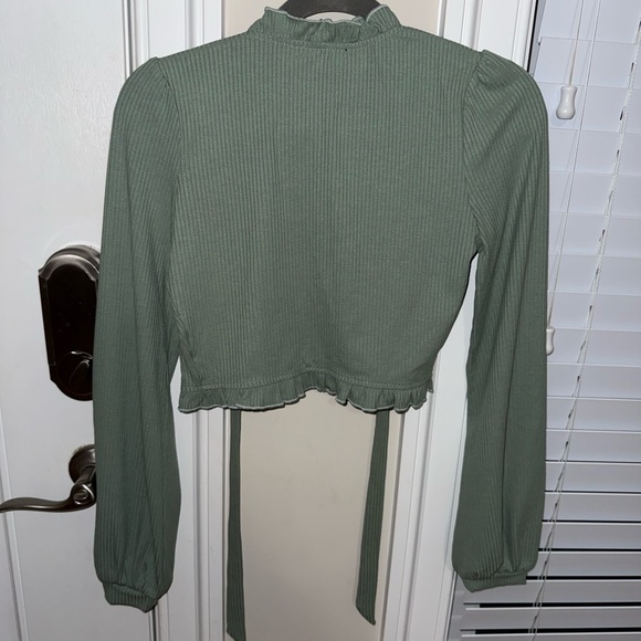 Lulu's Sage Green Ruffle Tie-Front Crop Top - Picture 4 of 4